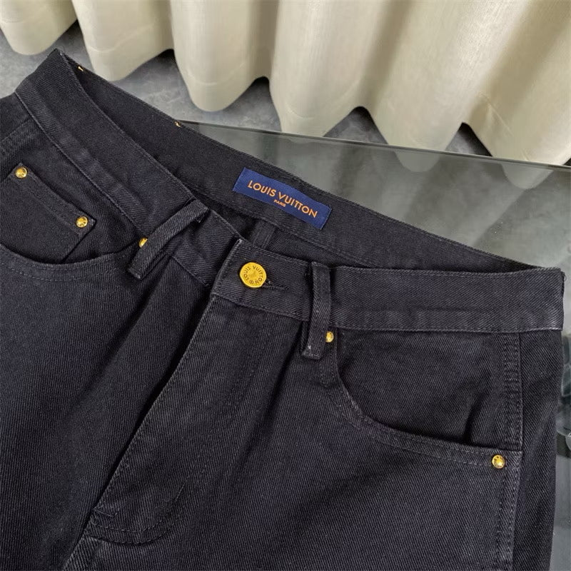 [New] Louis Vuitton Monogram Double Knee Carpenter Denim Pants (Black)