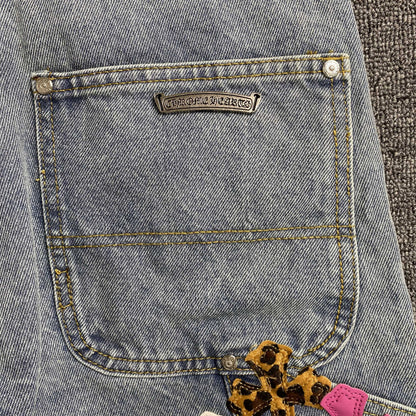 [New] Chrome Hearts Light Denim Double Knee Carpenter Shorts
