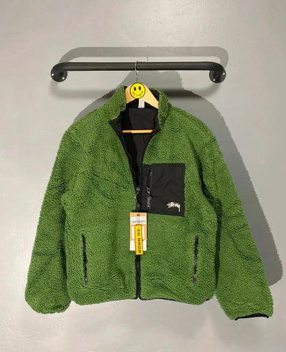 [New] Stussy Sherpa ‘8 Ball’ Reversible Jacket (Green)