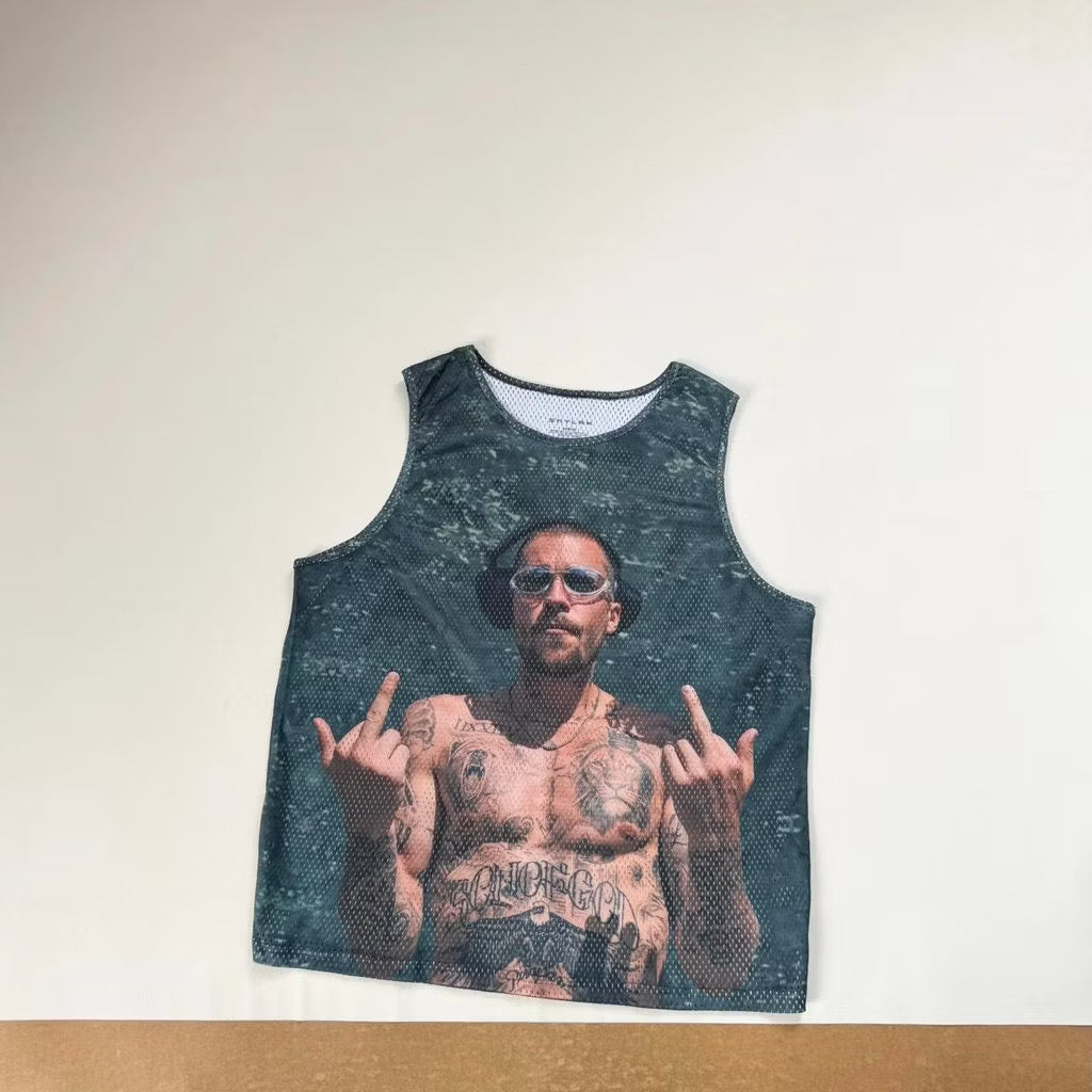 [New] Skylrk Coachella Justin Bieber Graphic Tank Top Mesh