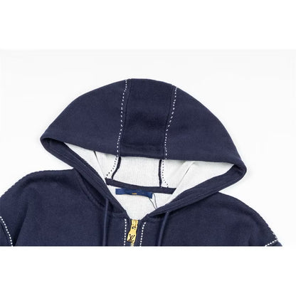 [New] Louis Vuitton Intarsia Zip Up Hoodie (Navy)