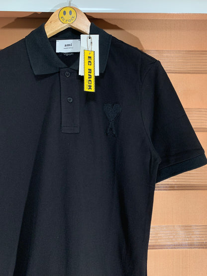 Ami Embroidered Heart Logo Polo Shirt (Black)