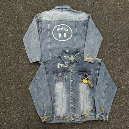 [New] Drew House Mascot Paint Splatter Denim Jacket