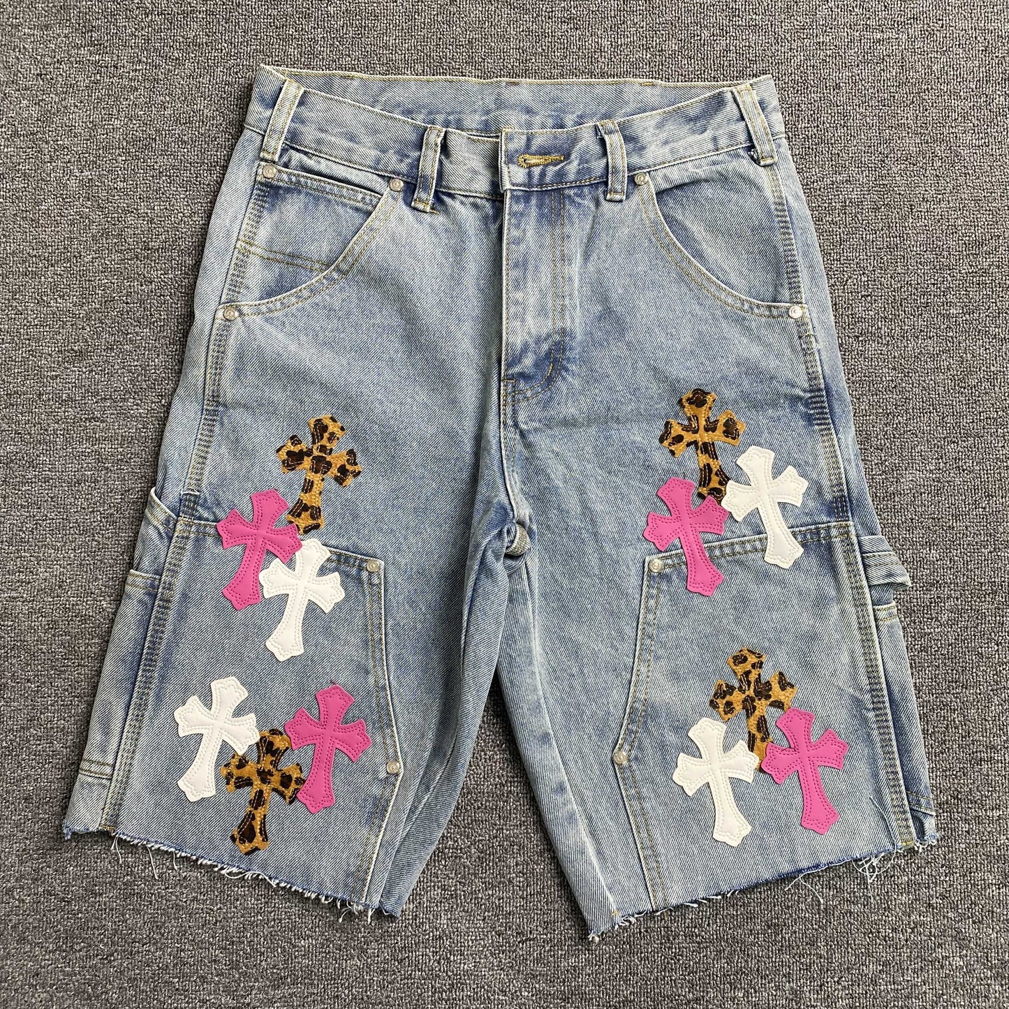 [New] Chrome Hearts Light Denim Double Knee Carpenter Shorts