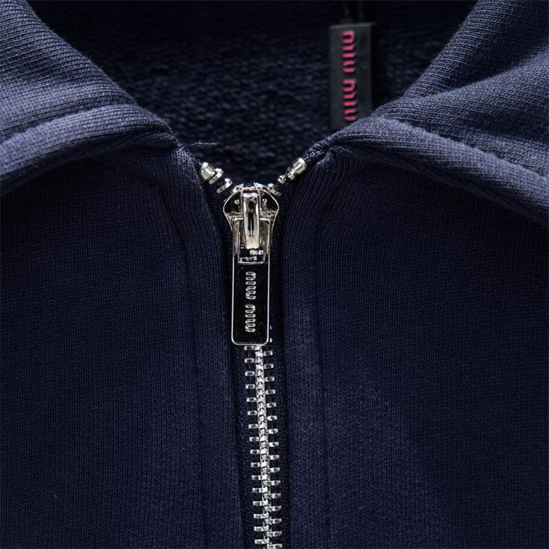 [New] MiuMiu Half Stripe Quarter Zip Sweatshirt