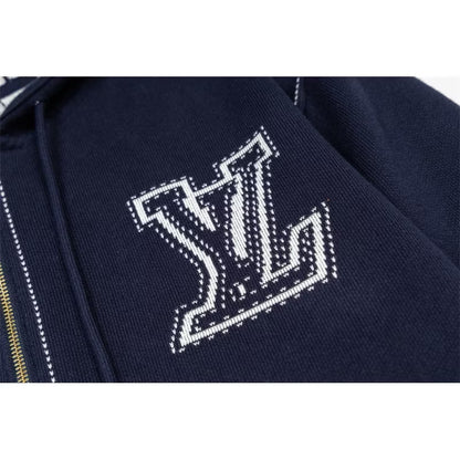 [New] Louis Vuitton Intarsia Zip Up Hoodie (Navy)