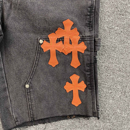 [New] Chrome Hearts Denim Double Knee Carpenter Shorts
