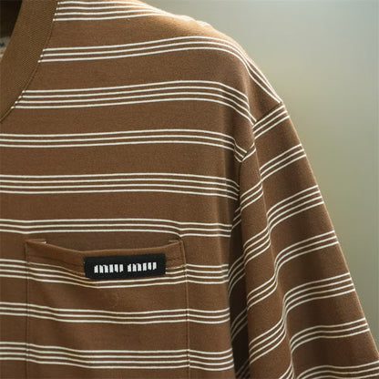 MiuMiu Striped Pocket Tee (Brown)