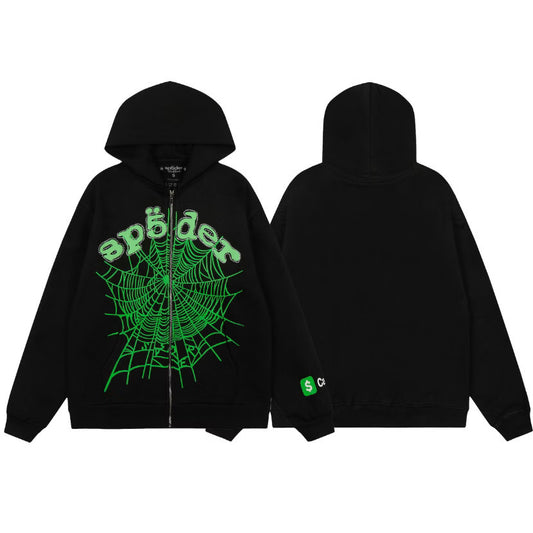 [New] Sp5der Zip Up Hoodie (Black/Green)