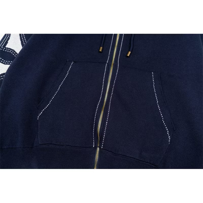 [New] Louis Vuitton Intarsia Zip Up Hoodie (Navy)