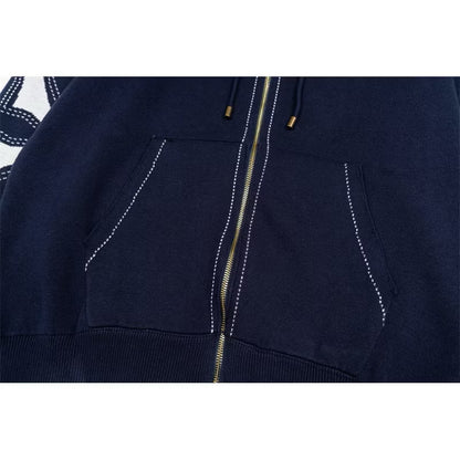 [New] Louis Vuitton Intarsia Zip Up Hoodie (Navy)