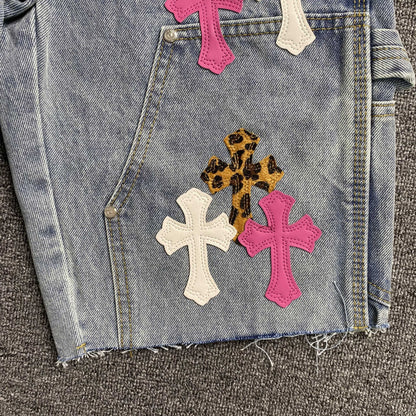 [New] Chrome Hearts Light Denim Double Knee Carpenter Shorts