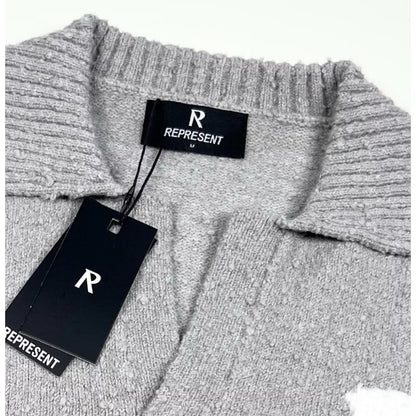 [New] Represent Knitted Boucle Collar Polo Sweater