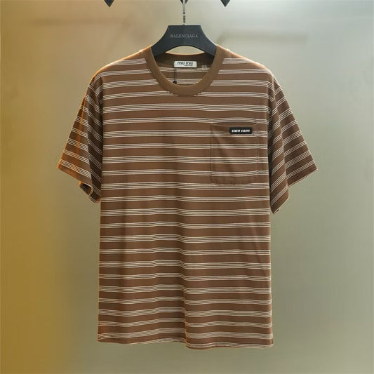 [New] MiuMiu Striped Pocket Tee (Brown)