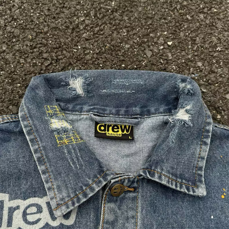 [New] Drew House Mascot Paint Splatter Denim Jacket