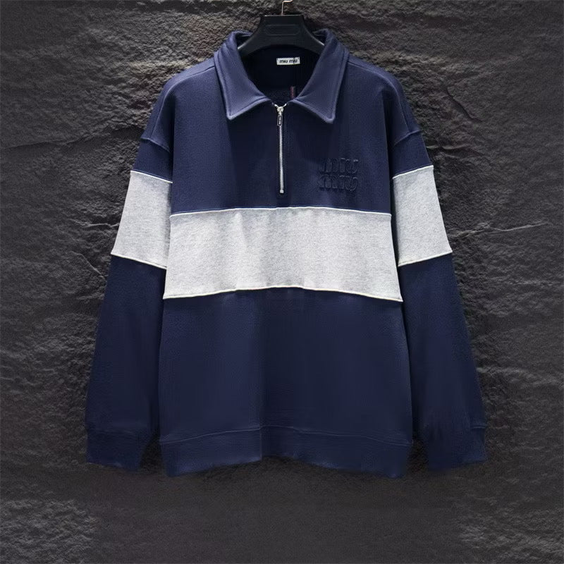 [New] MiuMiu Half Stripe Quarter Zip Sweatshirt