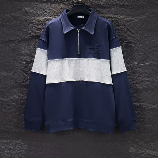 [New] MiuMiu Half Stripe Quarter Zip Sweatshirt