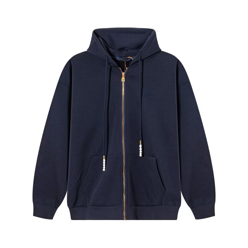 [New] Louis Vuitton Embroidered Logo Zip Up Hoodie