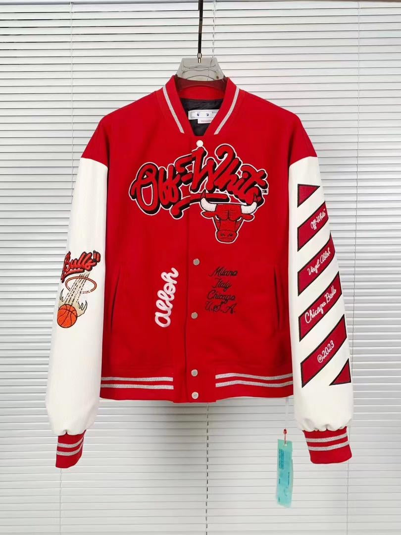 Off White X NBA "Bulls" Varsity Jacket (Red)