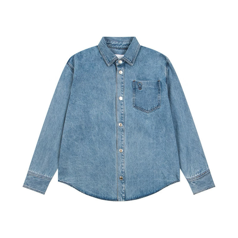 [New] Ami Paris Denim Button-down Longsleeve Shirt