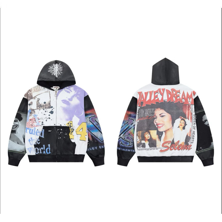 [New] Vale Forever 'Selena' Graphic Zip Up Hoodie